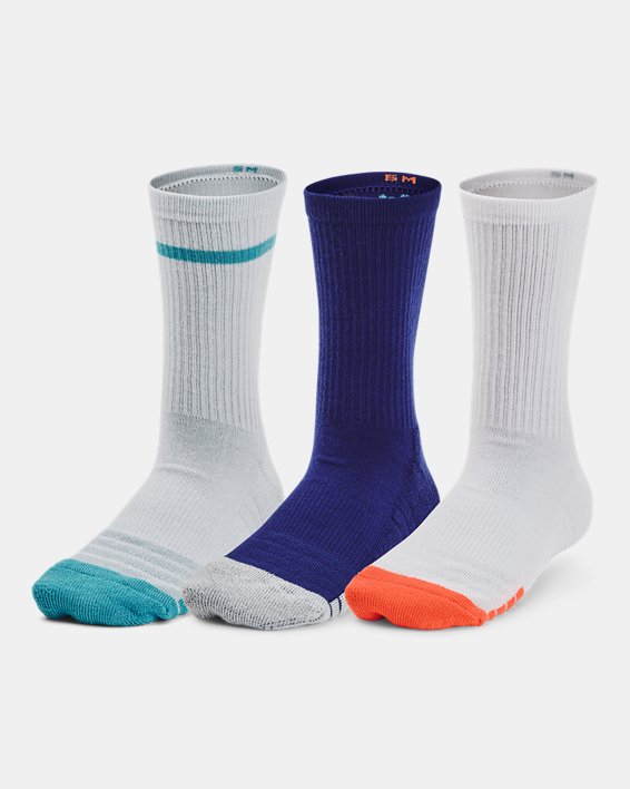 Kids' HeatGear® 3-Pack Crew Socks, Blue, pdpMainDesktop image number 0